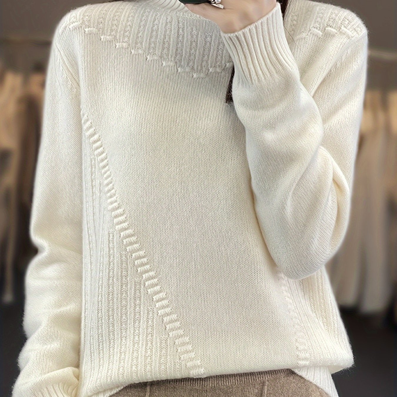 Plus Size Women's Turtleneck Sweater Black Ribbed Pullover All-Season Casual