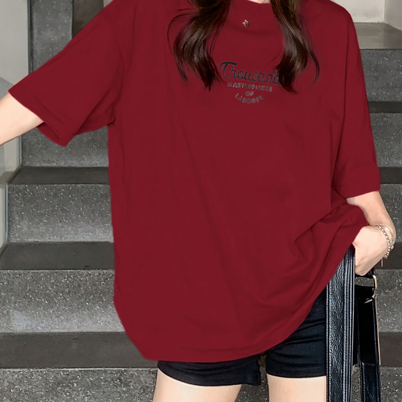 Camiseta de manga larga para mujer con estampado de letras, camiseta de verano casual de punto