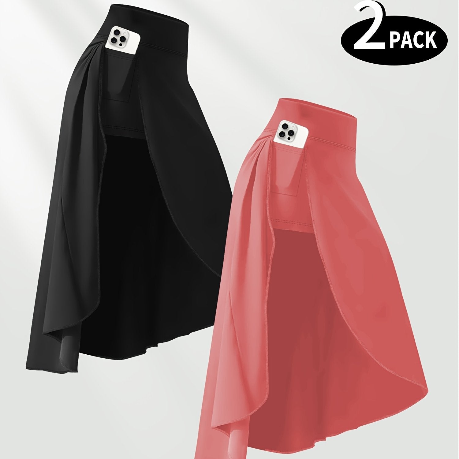 Women's High-Waisted Midi Skort Pants with Pockets and Quick-Dry Fabric