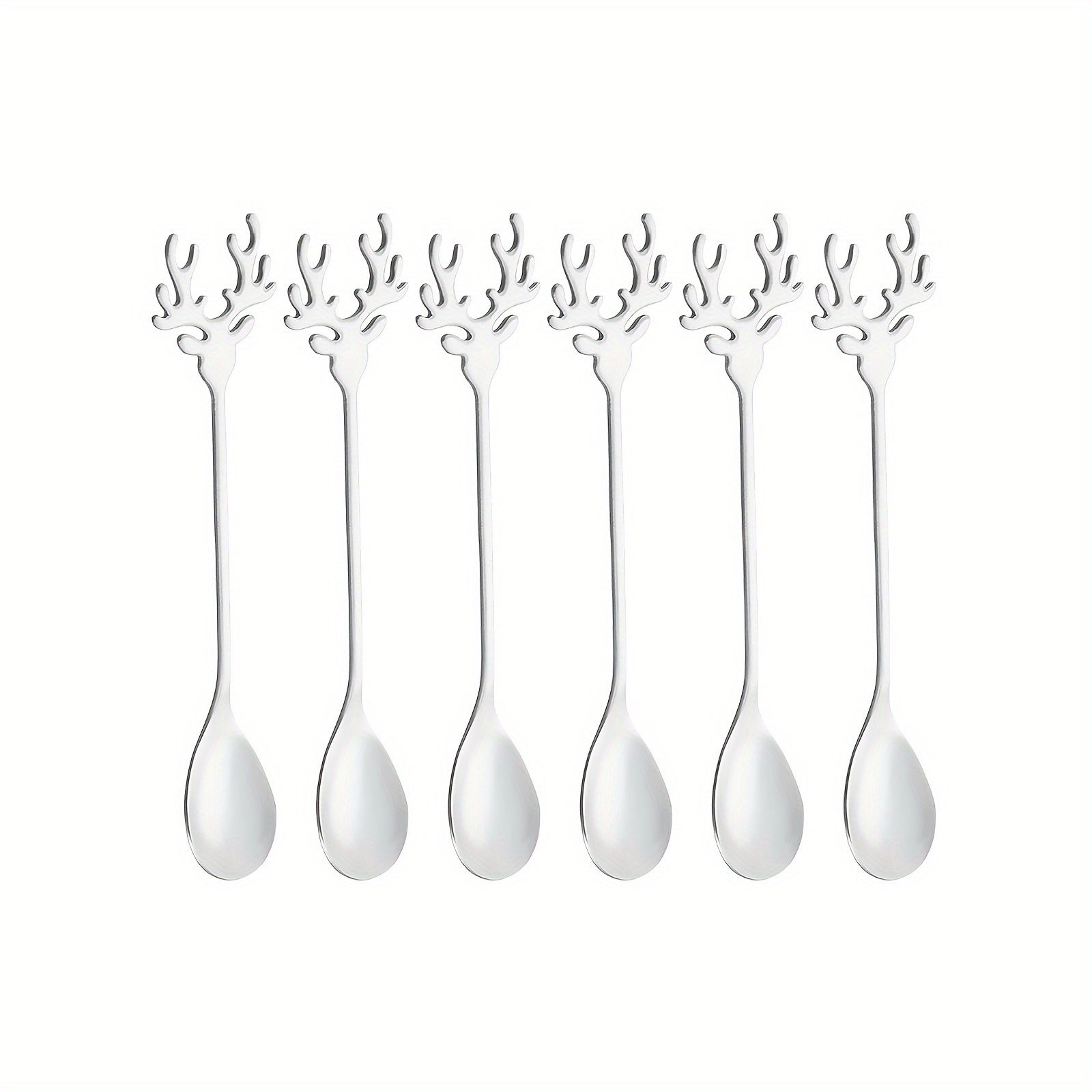 Set of 6 Festive Holiday Reindeer Stainless Steel Coffee Spoons for Espresso Tea