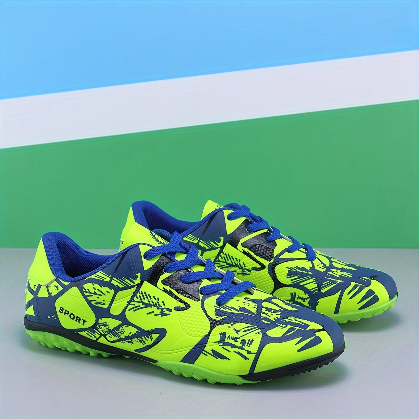 Men's Blue and Black Performance Soccer Cleats with Anti-Skid Sole Breathable Upper for Outdoor Training