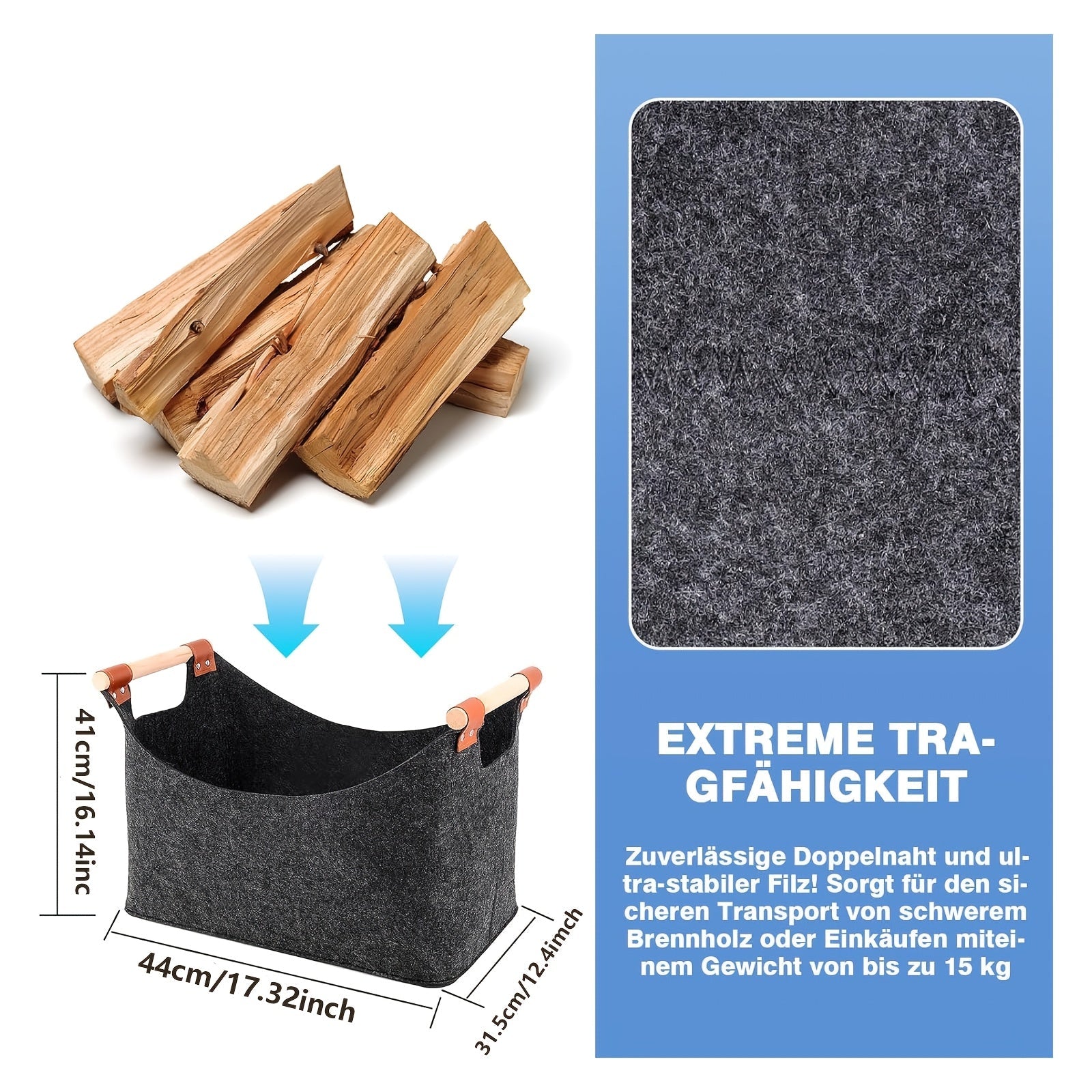 Large Capacity Firewood Carrier with Handles for Indoor Storage of Firewood Toys and Clothes