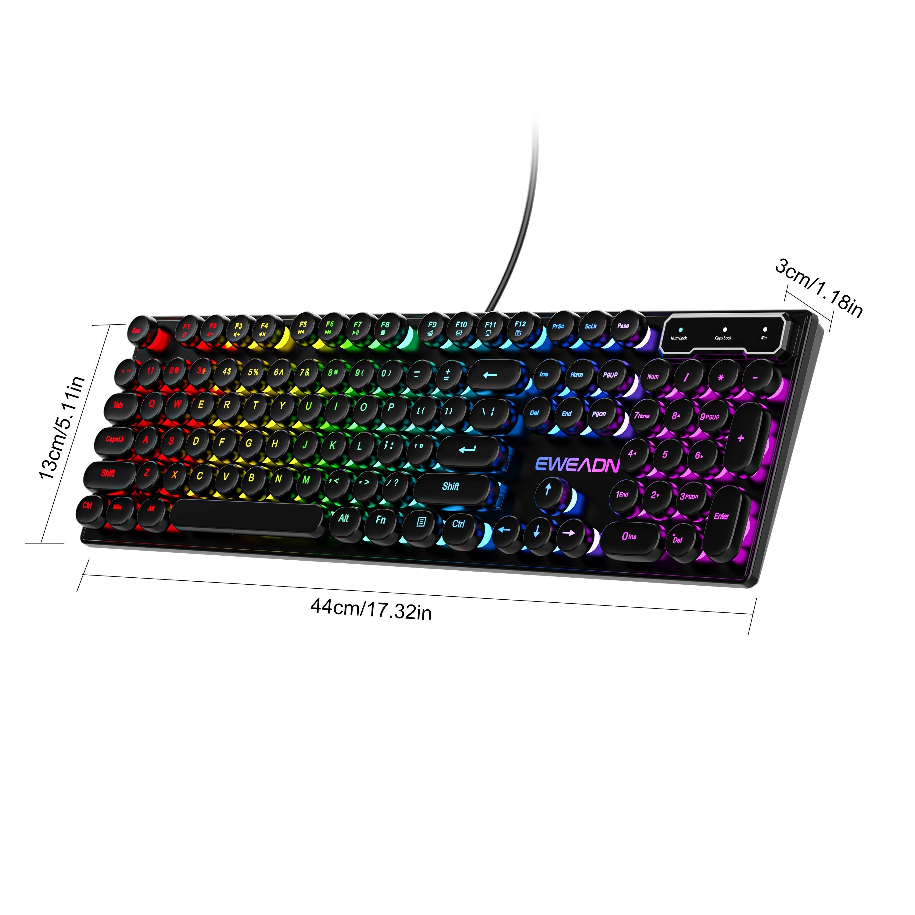 Teclado de juego con cable RGB retro punk ergonómico de 104 teclas para PC portátil