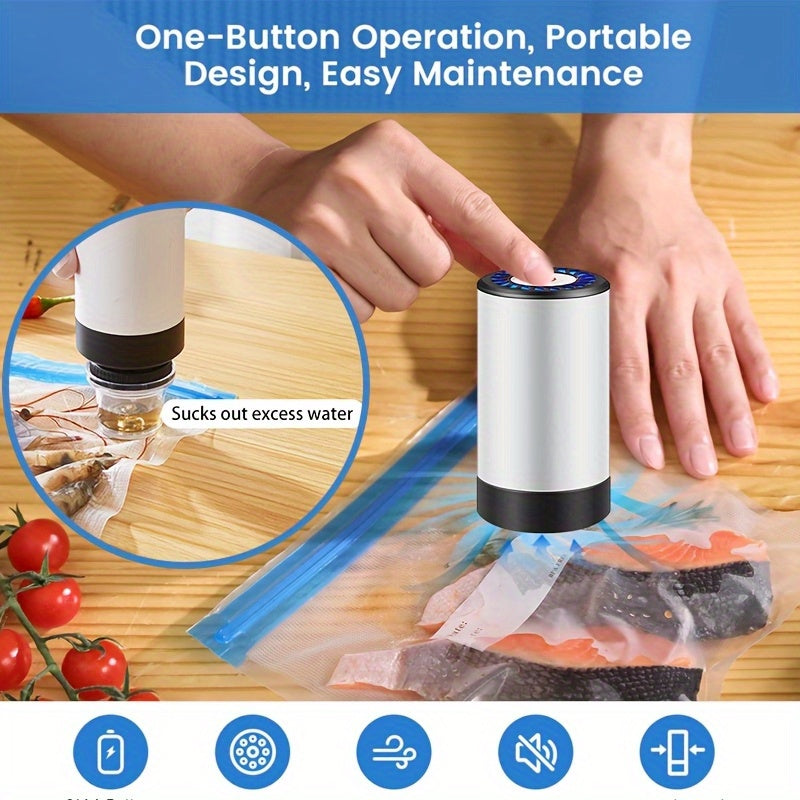 Portativ vakuum yopish mashinasi, USB orqali quvvatlanadigan elektr pompasi, 800mAh litiy batareyasi, qayta ishlatiladigan yopish sumkalar