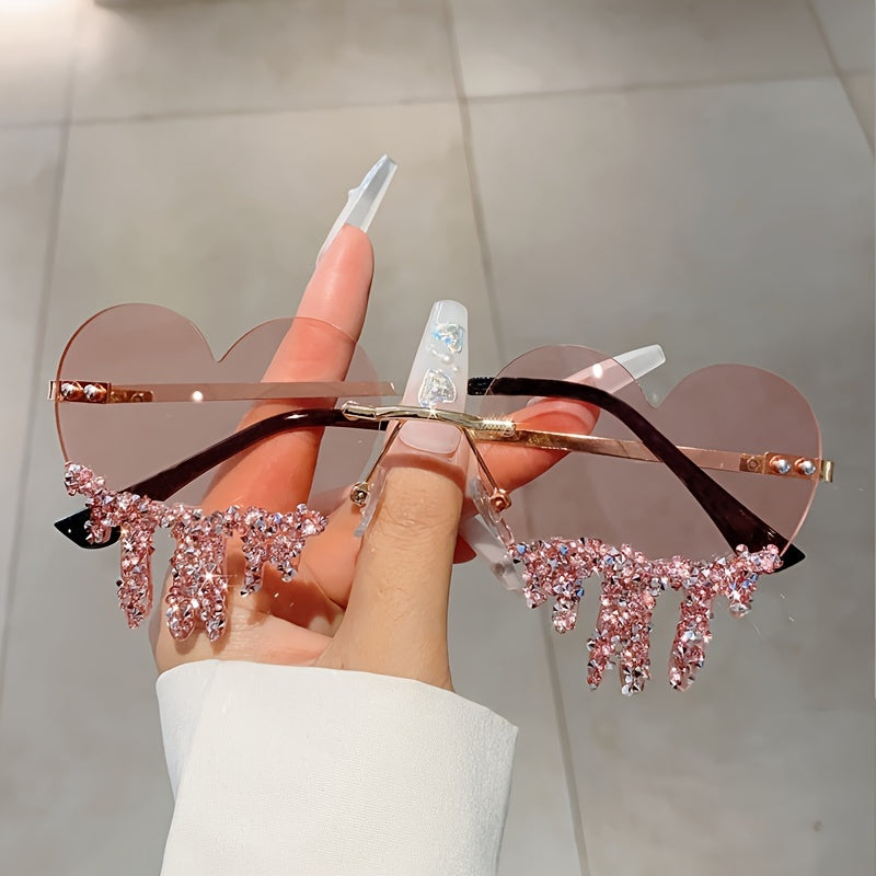 Women's Rimless Fashion Glasses with Rhinestones for Parties and Festivals