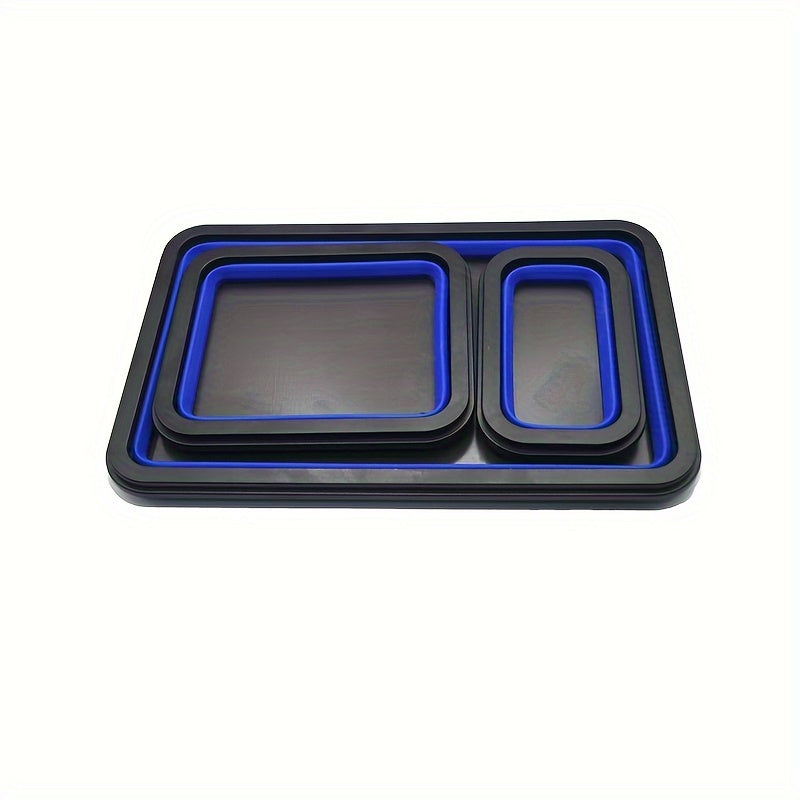 3Pc Magnetic Collapsible Parts Tray Set Silicone Tool Store Organizer