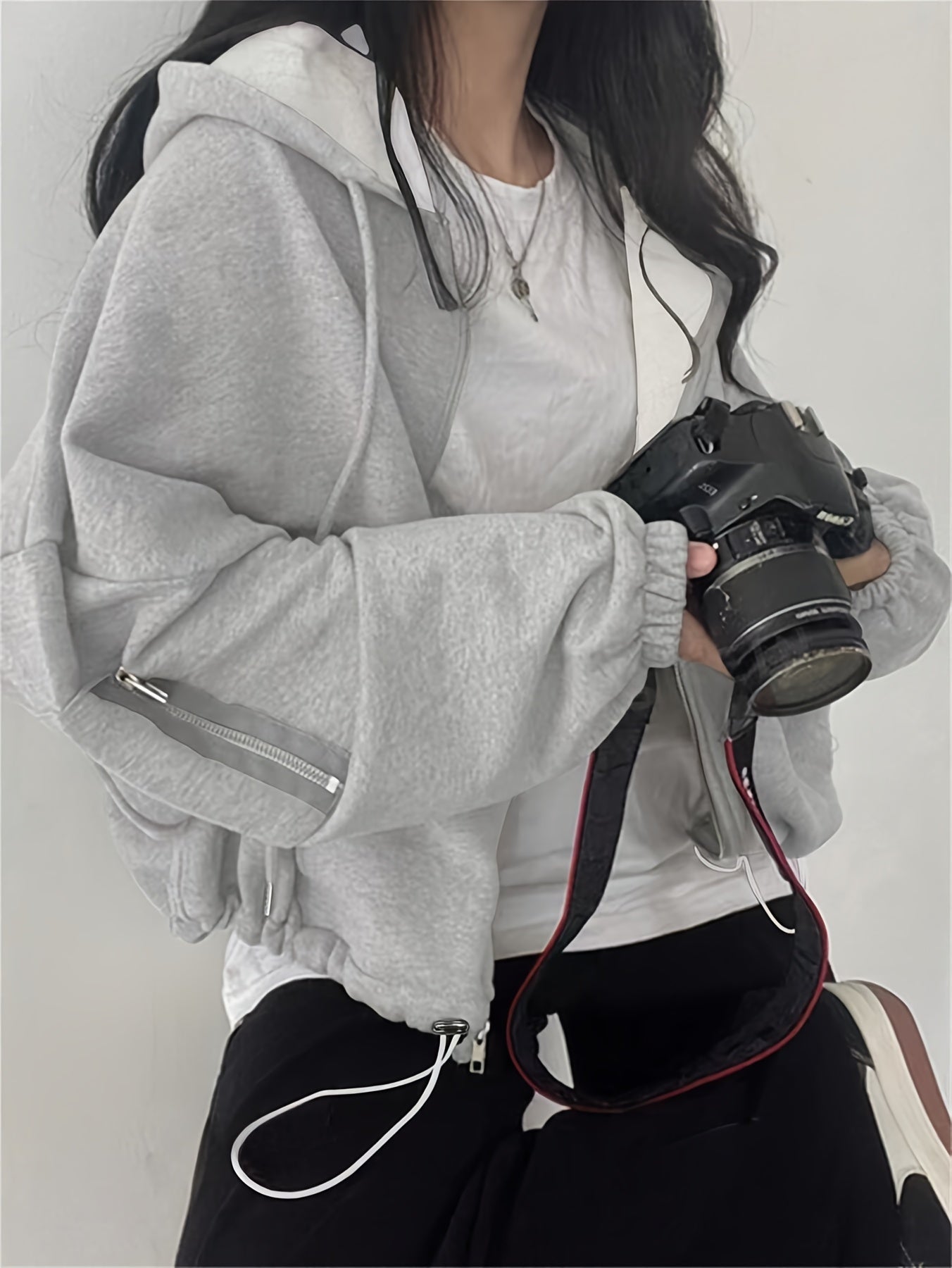 Women’s Y2K Hooded Sweatshirt Short Length Loose Fit Solid Jersey Casual Wear