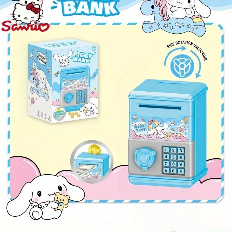 Mini Password Coin Bank for Kids with Cartoon Curly Melody, Self-Aware Lock, Plastic, White Red Purple