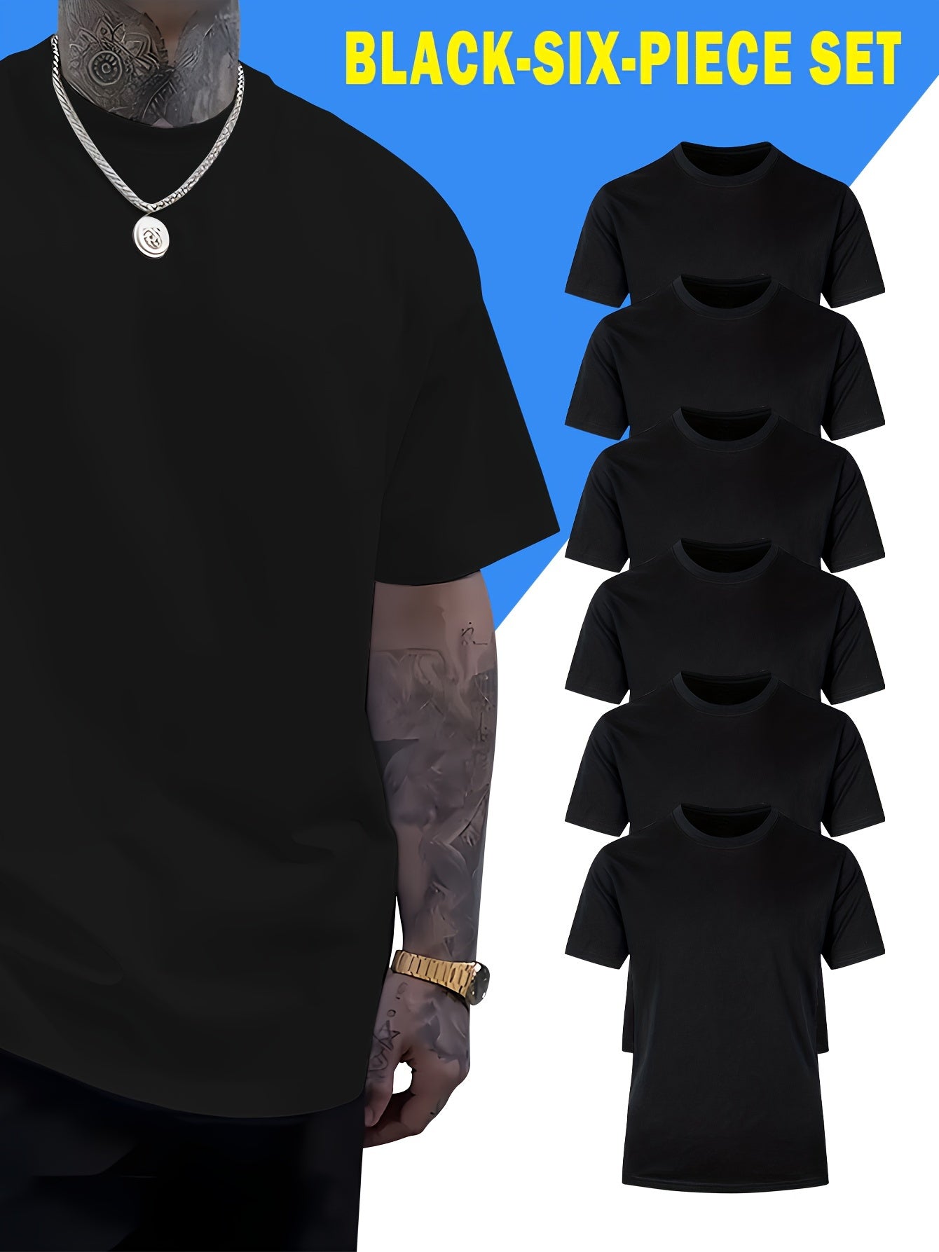 Men's Short Sleeve T-Shirts Summer Solid Color Plus Size Polyester Crew Neck Casual