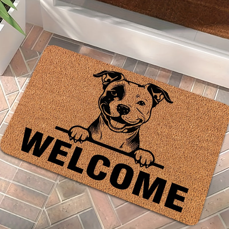 Durable Pit Bull Welcome Doormat Stain-Resistant Indoor Outdoor Polyester