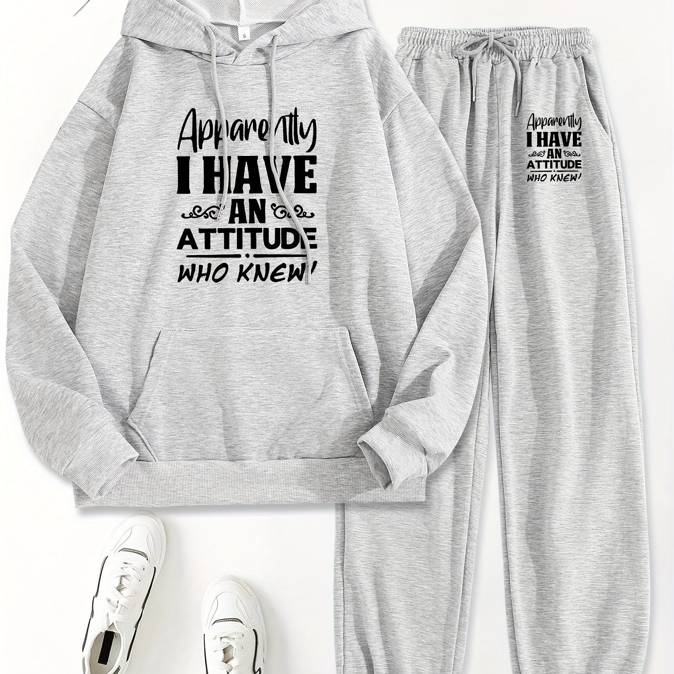 Women's Casual Two-Piece Set Hoodie and Pants Alphabet Print Fall Winter Polyester Regular Fit