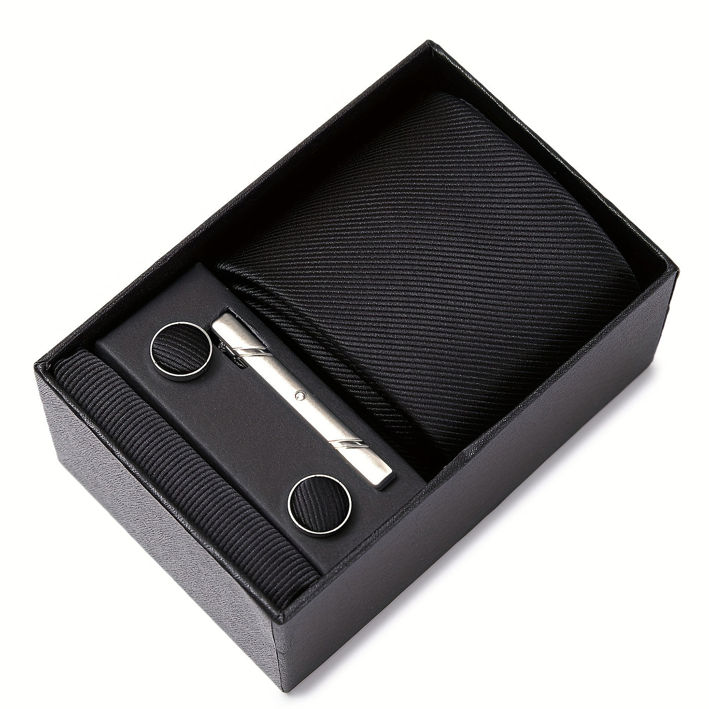 Men's Accessories Set Tie Pocket Square Cufflinks Necktie Gift Box for Celebration