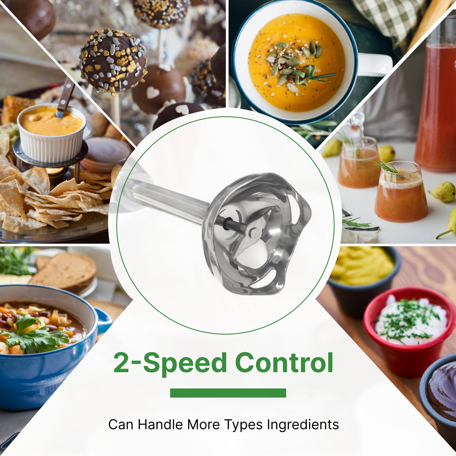 Electric Hand Blender Stainless Steel 2-Speed Immersion Stick for Purees Shakes Soups