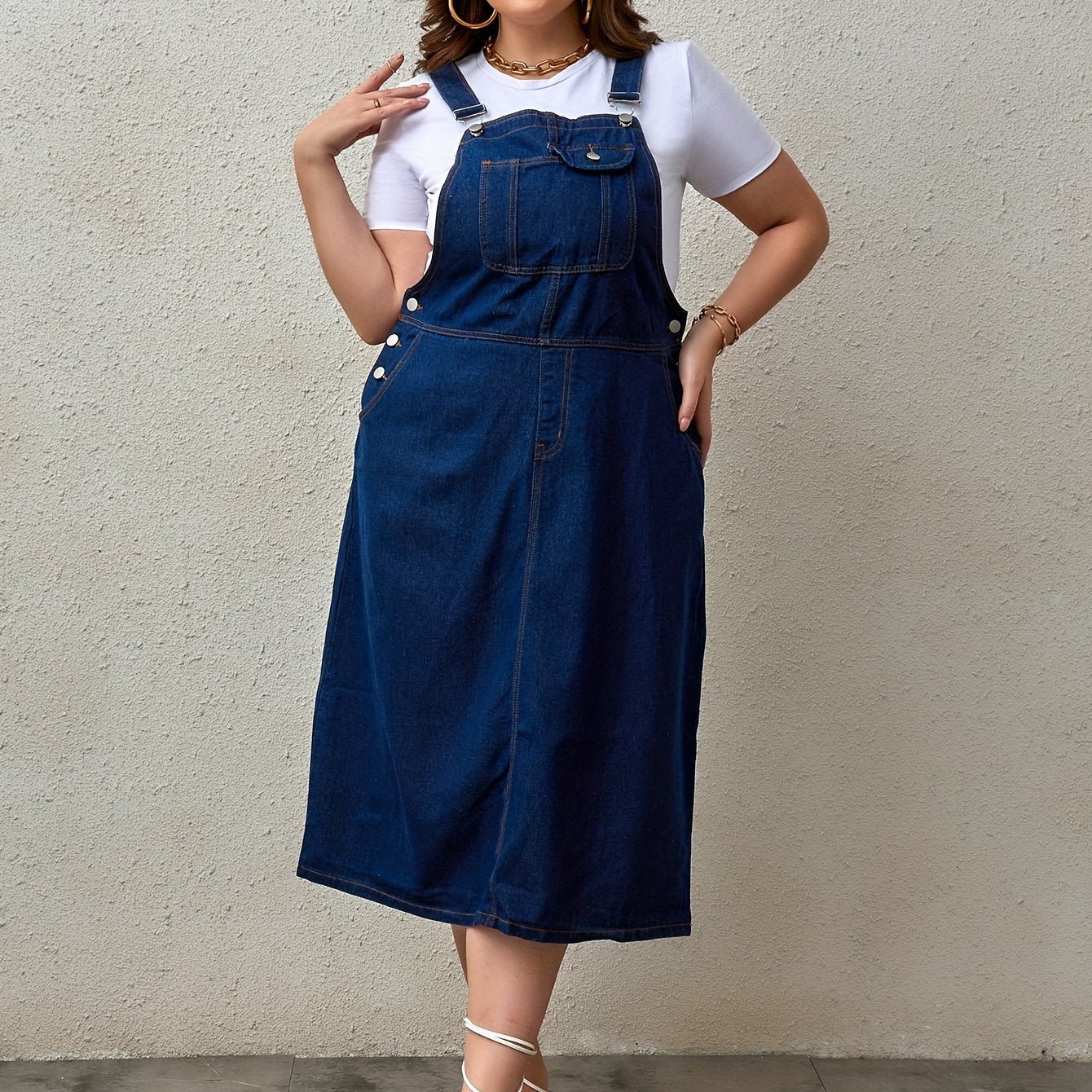 Women Plus Size Denim Dress with One-Piece Straps