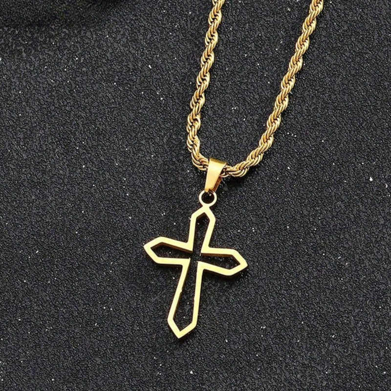 Boho Jewelry Set Cross Pendant Necklace and Bracelet 18K Gold Plated Stainless Steel Hypoallergenic for Weddings Parties Daily Wear