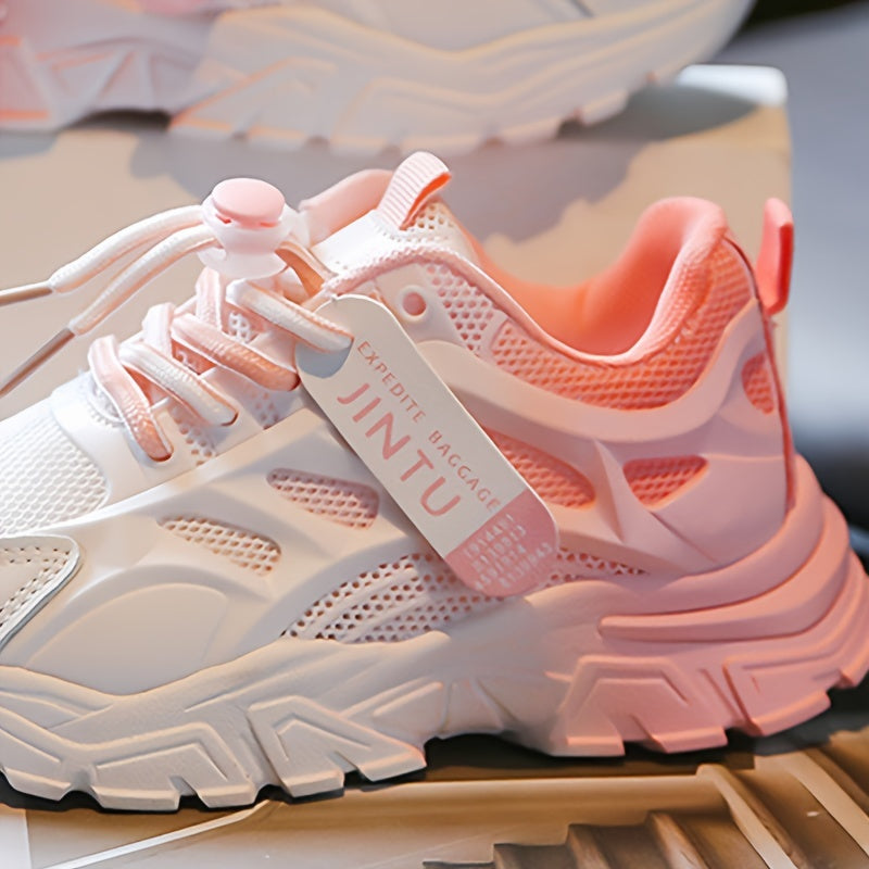 Qizlar uchun zamonaviy gradient rangli qalin poyabzallar, sirpanmaydigan va nafas oladigan, ochiq havoda faoliyatlar uchun mukammal.