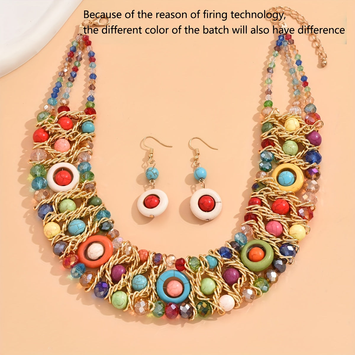 Women's Boho Jewelry Set Beaded Necklace and Earrings for Casual Wear and Gifts