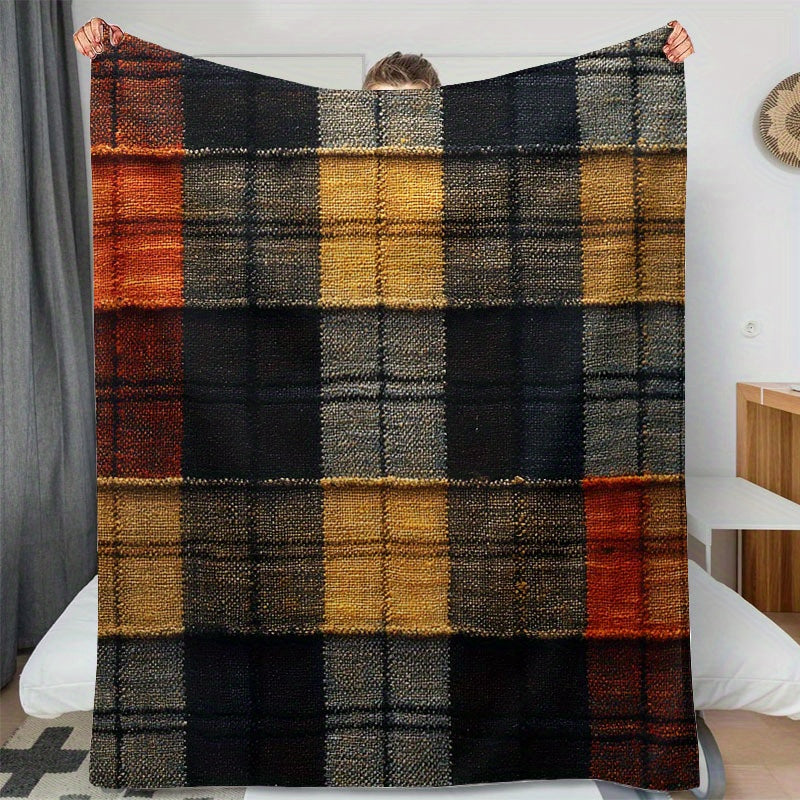 Digital Print Trendy Art Plaid Fleece Throw Blanket All-Season Warm Cozy Bed Cover
