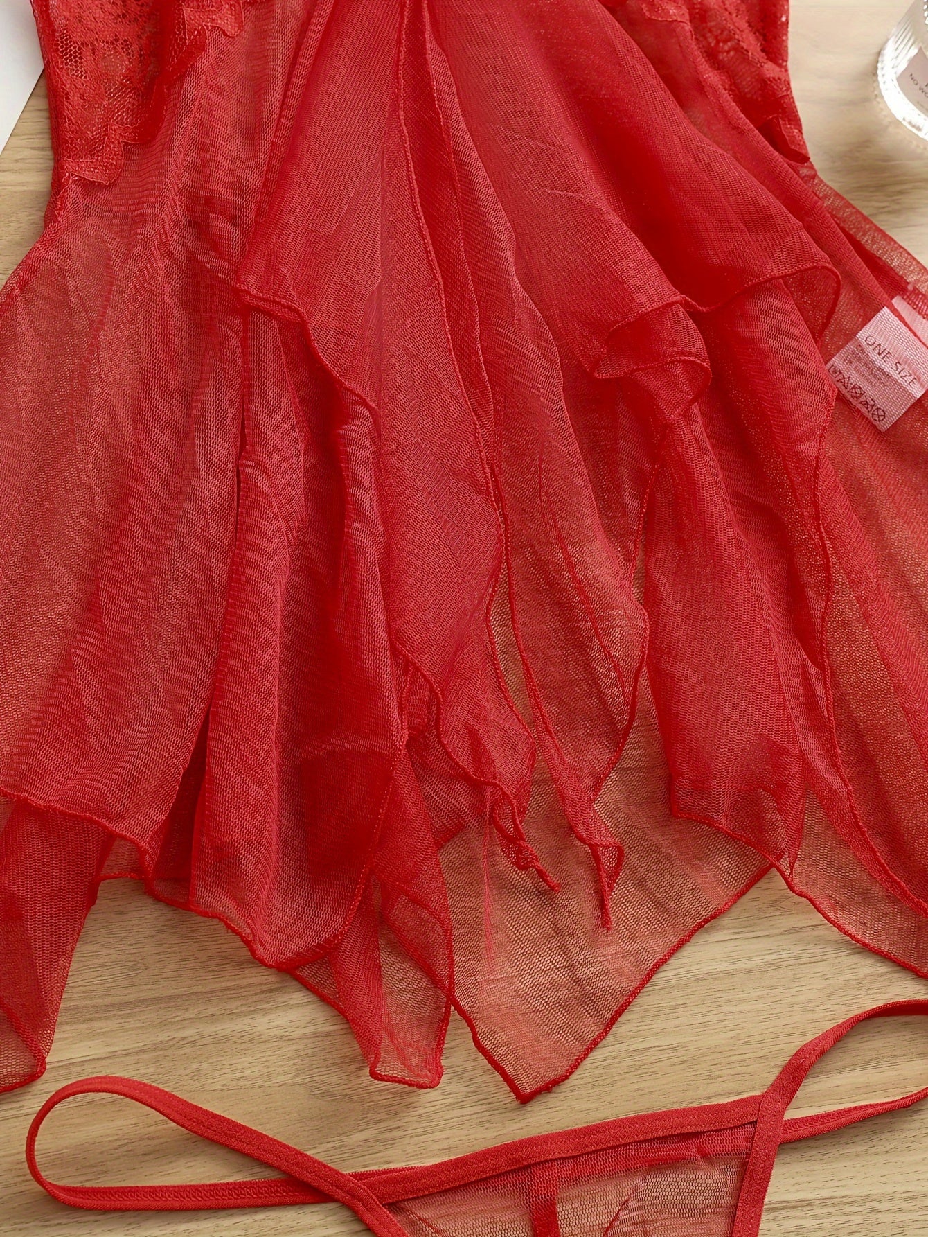 Women’s Sheer Mesh Lingerie Set with Knit Polyester Slip and Tulle Nightdress