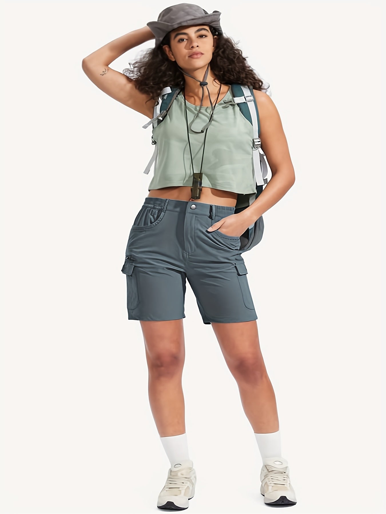 Ayollar uchun tez quriydigan cargo shortlar, 7 ta cho'ntak, erkin fit, yozgi ochiq havoda foydalanish uchun