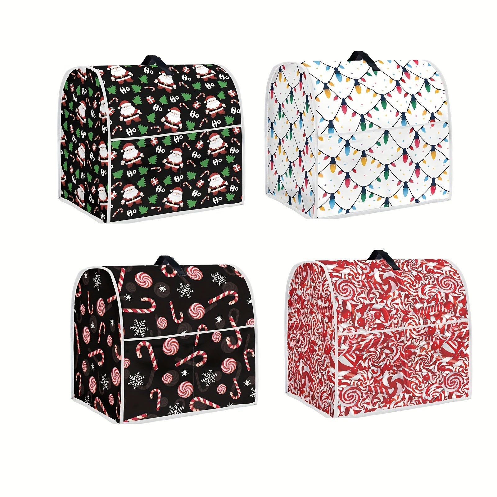 Festive Candy Cane Santa Lights Kitchen Appliance Cover for 5-8 Qt Mixers