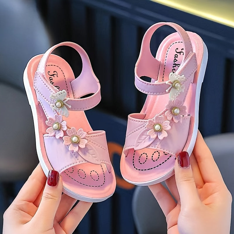 Girls' Floral Sandals with Soft Soles for Casual Summer