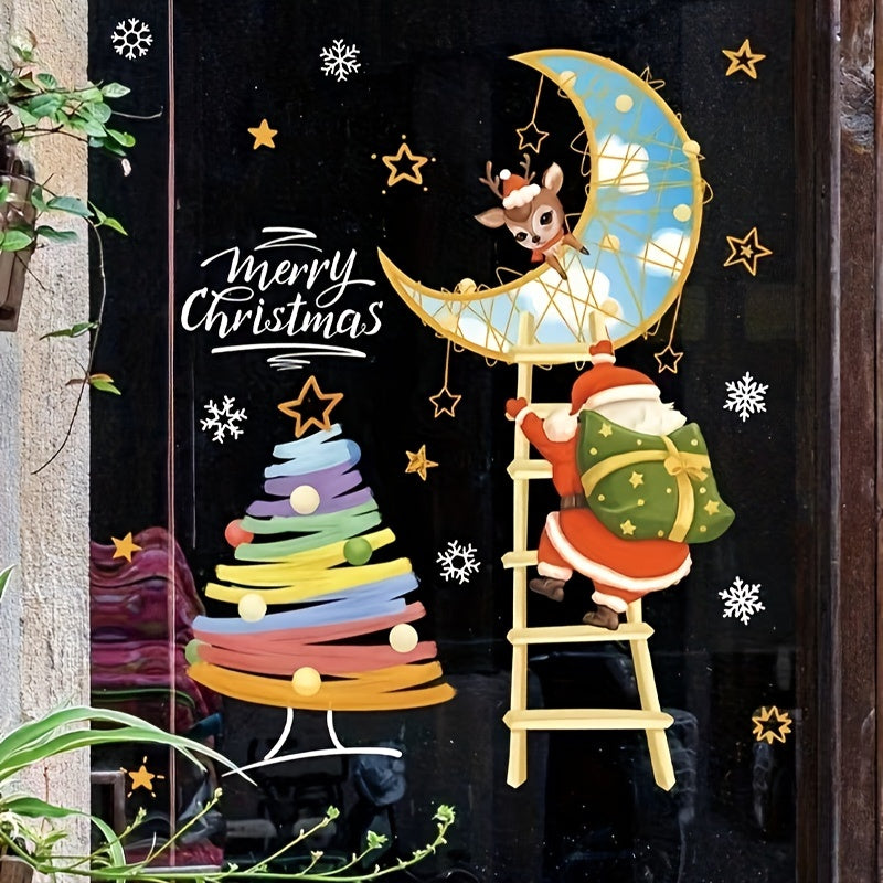 Christmas Window Stickers Santa Reindeer Snowflake Reusable Cling Decals for Glass Doors