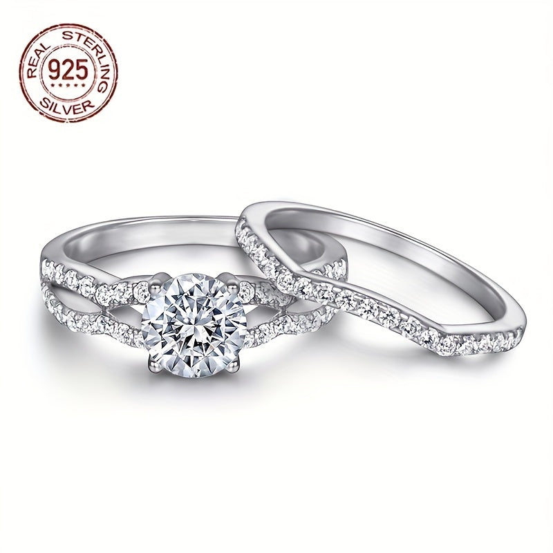 "Vaqt o‘tkazmaydigan fransuz uslubidagi 2-qismli 925 sterling kumush moissanit kelin uzuklari to‘plami - platina qoplamasi, haqiqiy dekabr tug‘ilgan toshi, Rojdestvo, har kuni va sayohatlar uchun mukammal, yil davomida foydalanish uchun mos"