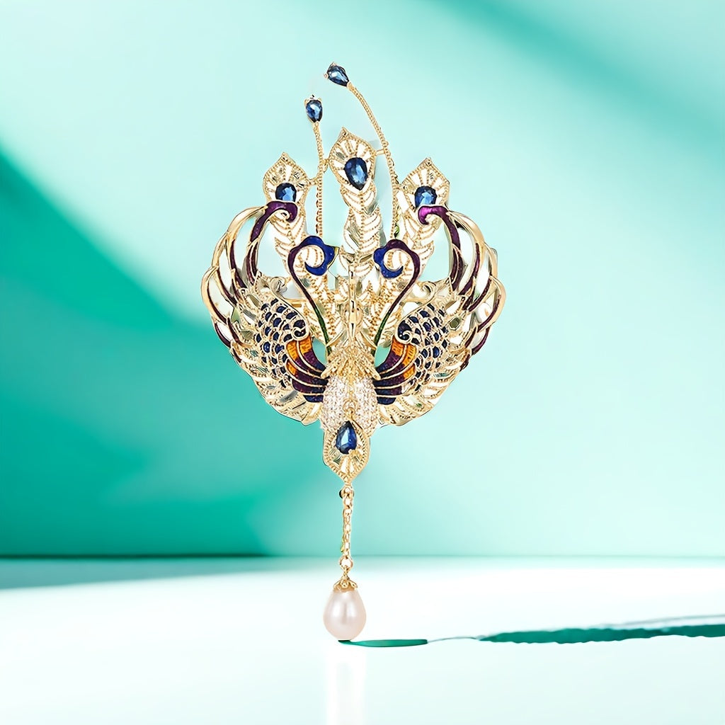 Colorful Phoenix Brooch with Natural Pearl Tassel Elegant Jewelry Gift for Special Events