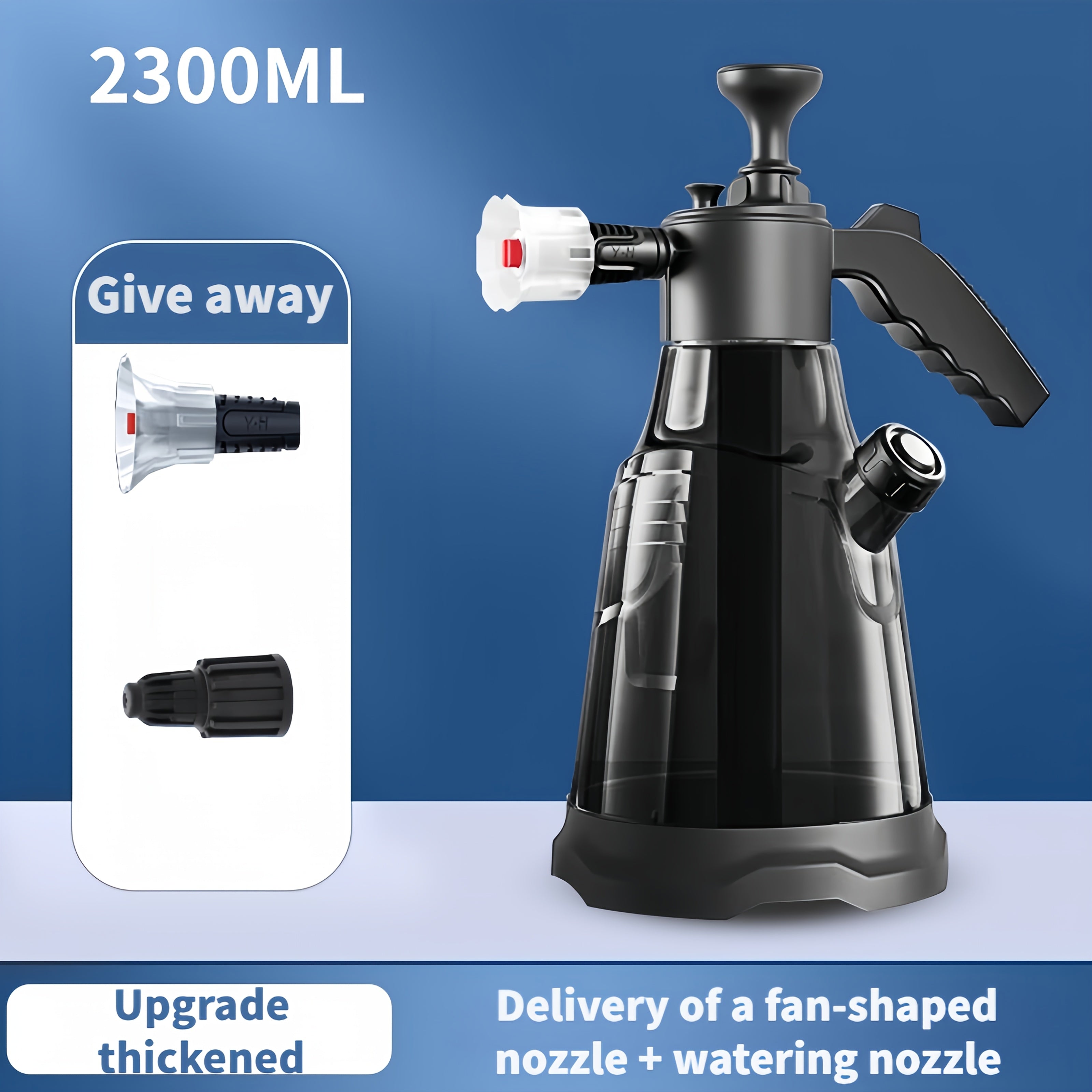 2.3L High Pressure Garden Sprayer with Foam and Water Spray Heads Handheld Car Wash Watering Can