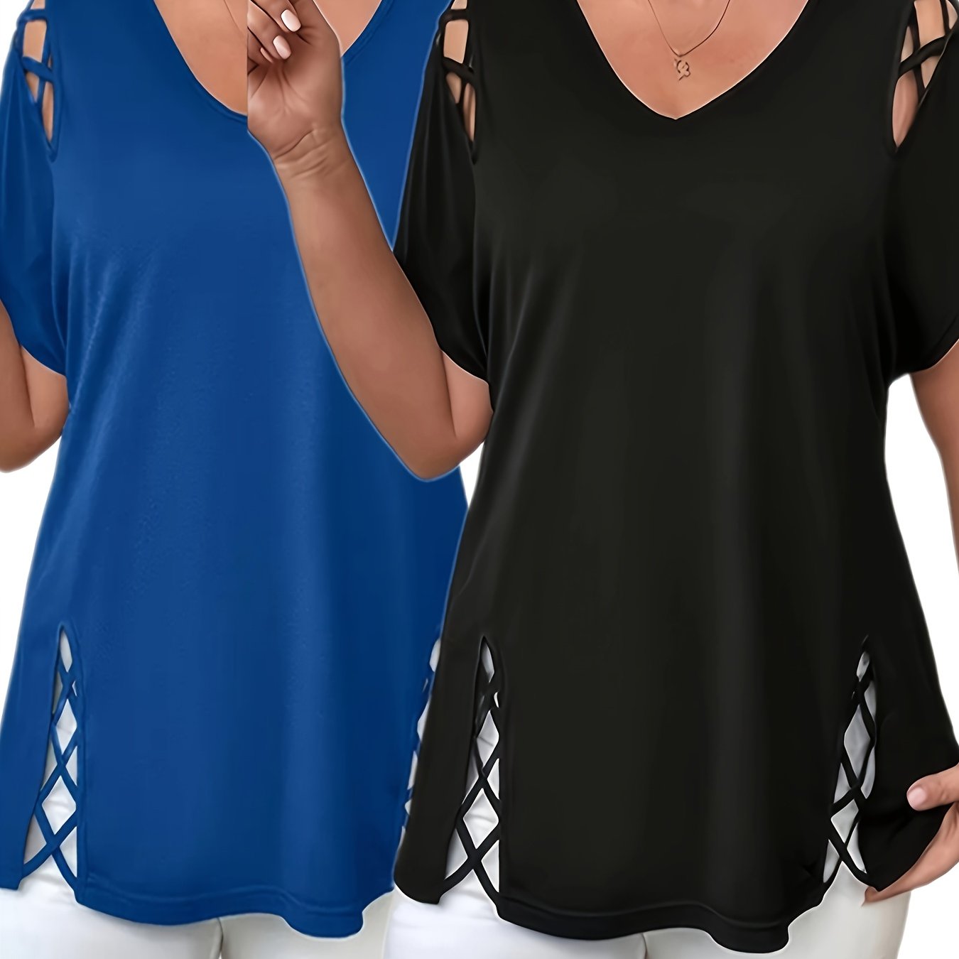 Women's V-Neck Short Sleeve T-Shirt Set, Lightweight, Casual, Spring/Summer