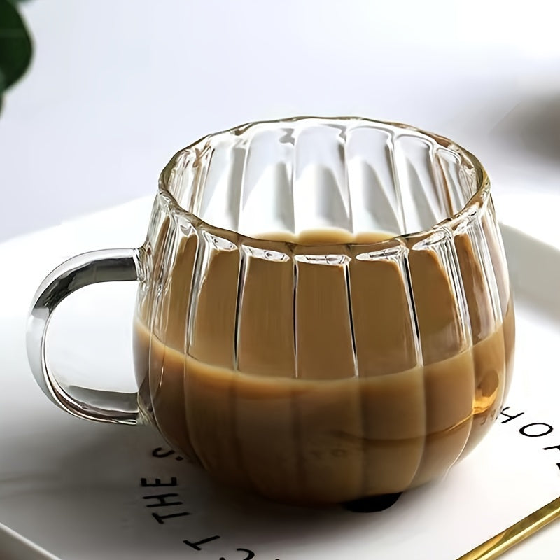 Set of 4 Handcrafted Borosilicate Glass Mugs with Colorful Stripes Pumpkin-Shaped Large Belly 15.5oz