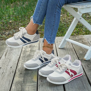Women's Casual Lace-Up Sneakers Breathable Low-Top Running Shoes White