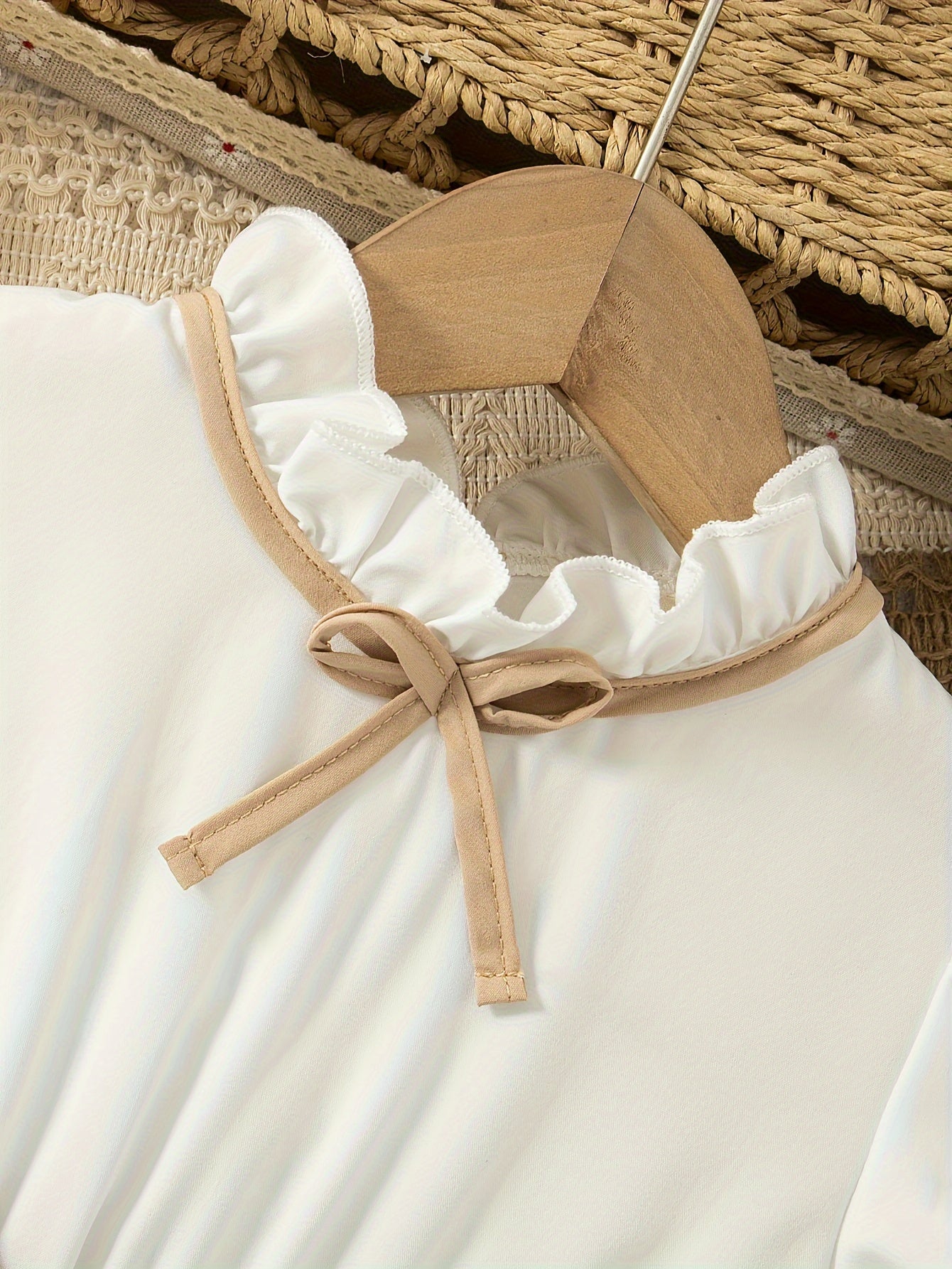 Girls Summer Dress with Polyester Knee-Length Pleated Skirt Stand Collar Sleeveless Ruffle Bow Casual