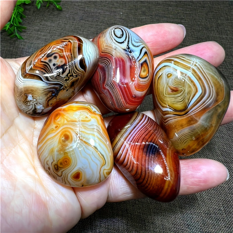 Set of 4 One-of-a-Kind Striped Agate Crystal Quartz Stones for Jewelry Making