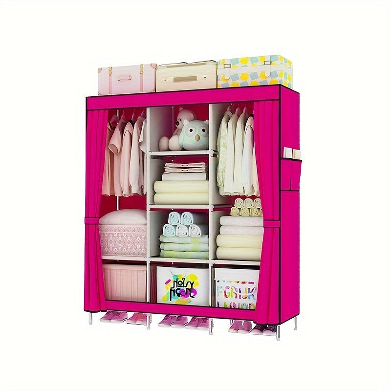 Armario de almacenamiento de ropa, armario de acero con marco plegable para ropa y ropa de cama