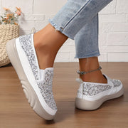 Women's Sequin Embellished Loafers Black White Casual Breathable Shoes