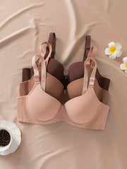 Pack de 3 sujetadores para mujer de tamaño grande, mate, sin marcas, con centro brillante y diamantes