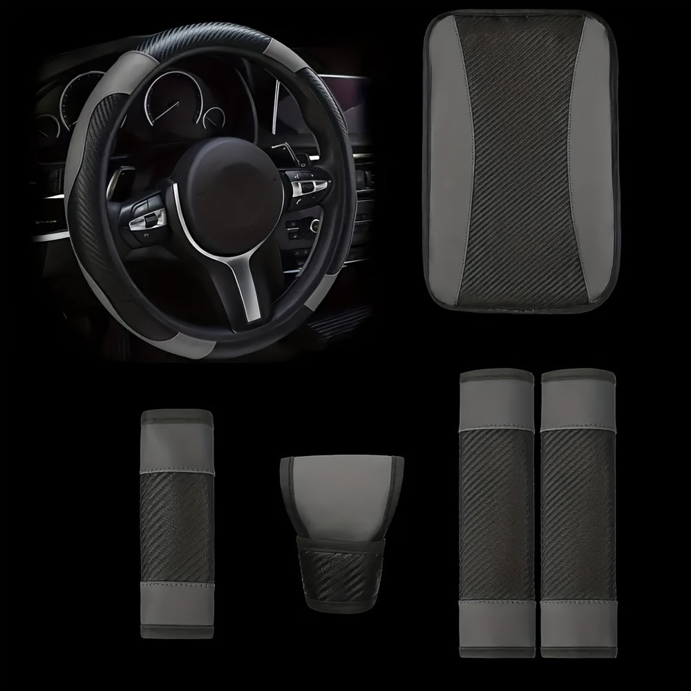Universal avtomobil ichki bezaklar to'plami, 6 ta qism, PU charm bilan boshqarish g'ildiragi qopqog'i
