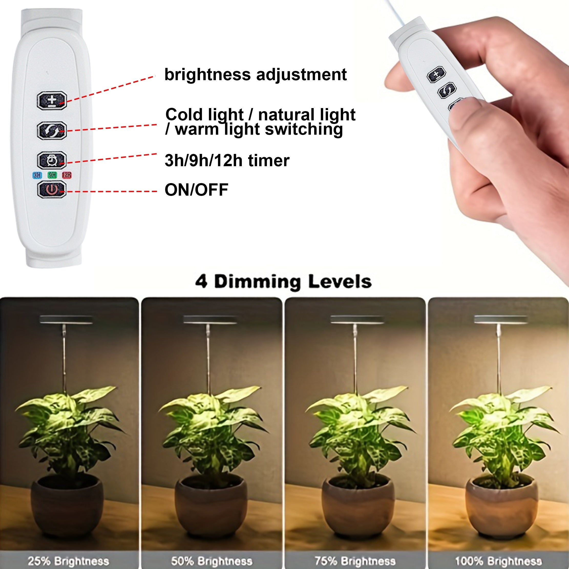 Adjustable Full Spectrum LED Plant Grow Light with Timer and USB Power for Indoor Plants