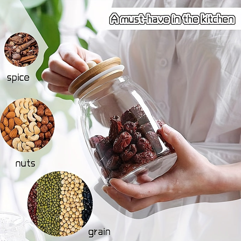 Recipiente de vidrio para almacenamiento de alimentos con tapa de madera para dulces y especias
