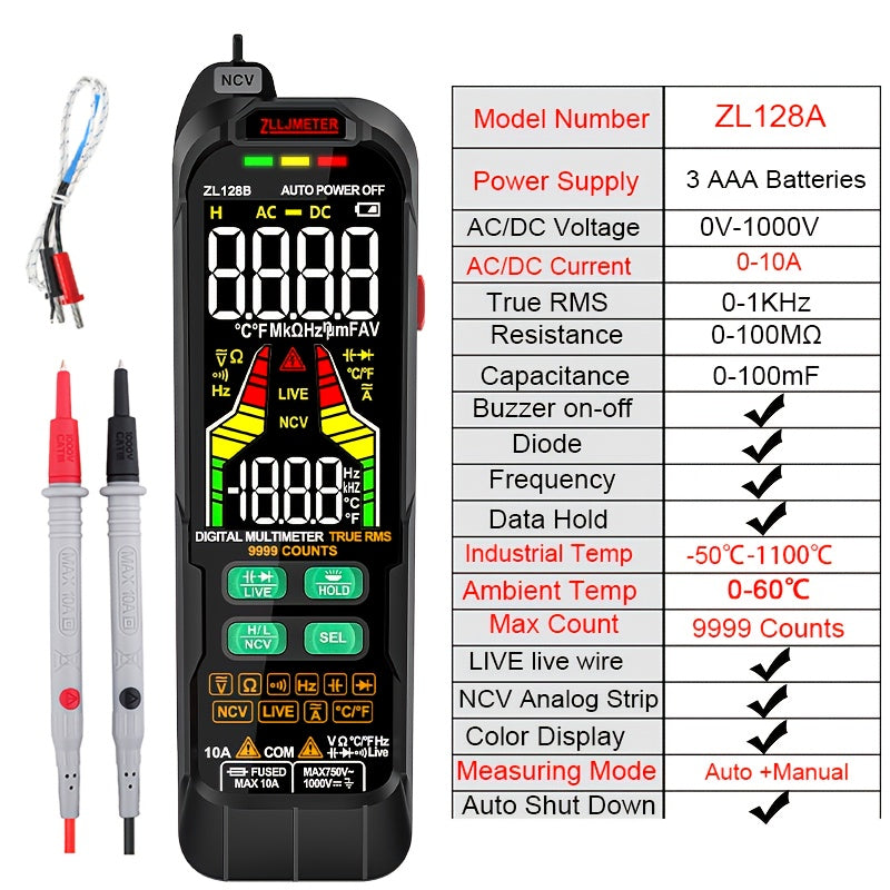 Digital Multimeter with Analog-Digital Display USB Rechargeable Pen Style AC/DC Voltage Current Capacitance Temp True RMS
