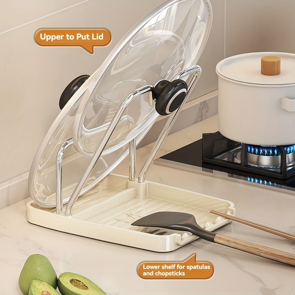 Органайзер для крышек кастрюль с держателем для ложки, экономящий место в кухонном хранении