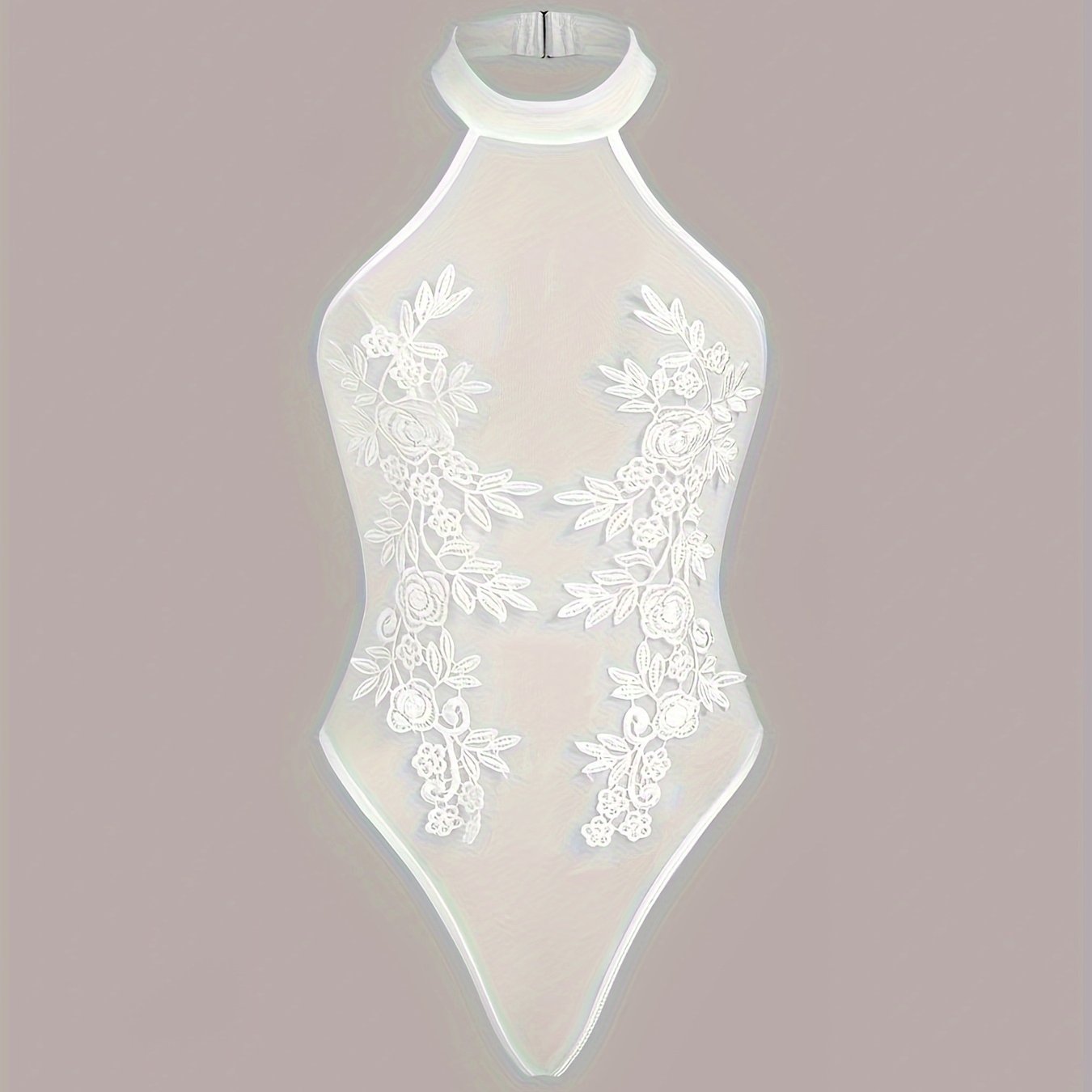 Women's Sheer Mesh Embroidered Floral Bodysuit High-Waisted Lingerie Set