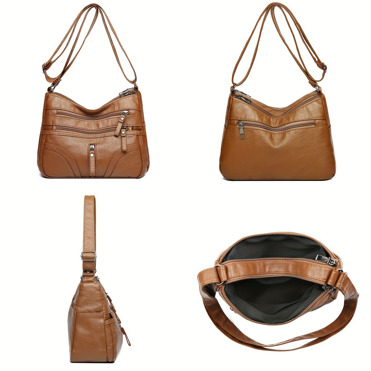 Women's Quilted Crossbody Bag Synthetic Leather Lightweight Small Purse with Zipper Closure