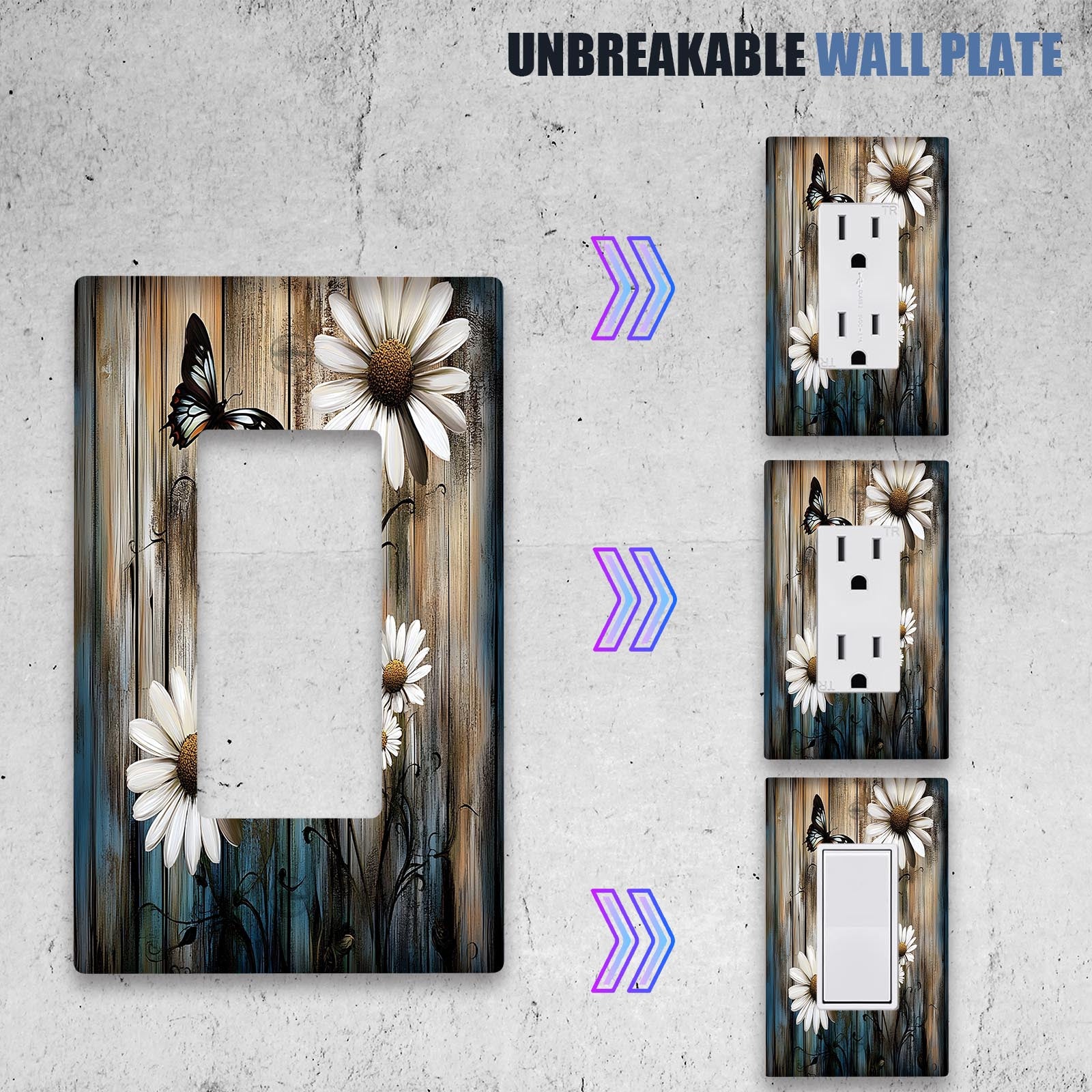 Деревенская фермерская настенная панель с ромашкой и бабочкой для выключателя света, подходит для использования в помещении/на улице на кухне, в спальне или кафе. Не требует электричества или батареек. Доступна в вариантах 1Gang или 2Gang.