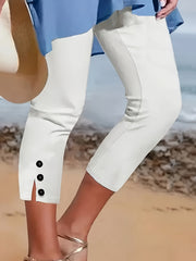 Women's Stretch Capri Pants Mid-Length Solid Color Casual Formal Trousers