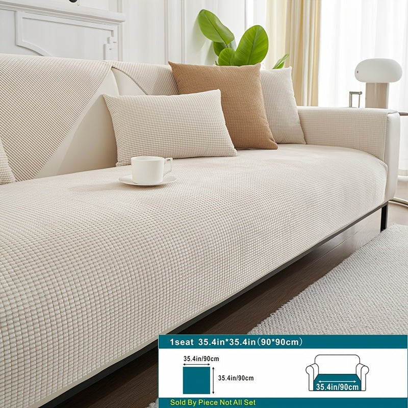 Beige Velvet Sofa Slipcover Pet-Friendly Machine Washable with Backrest and Armrest Protection