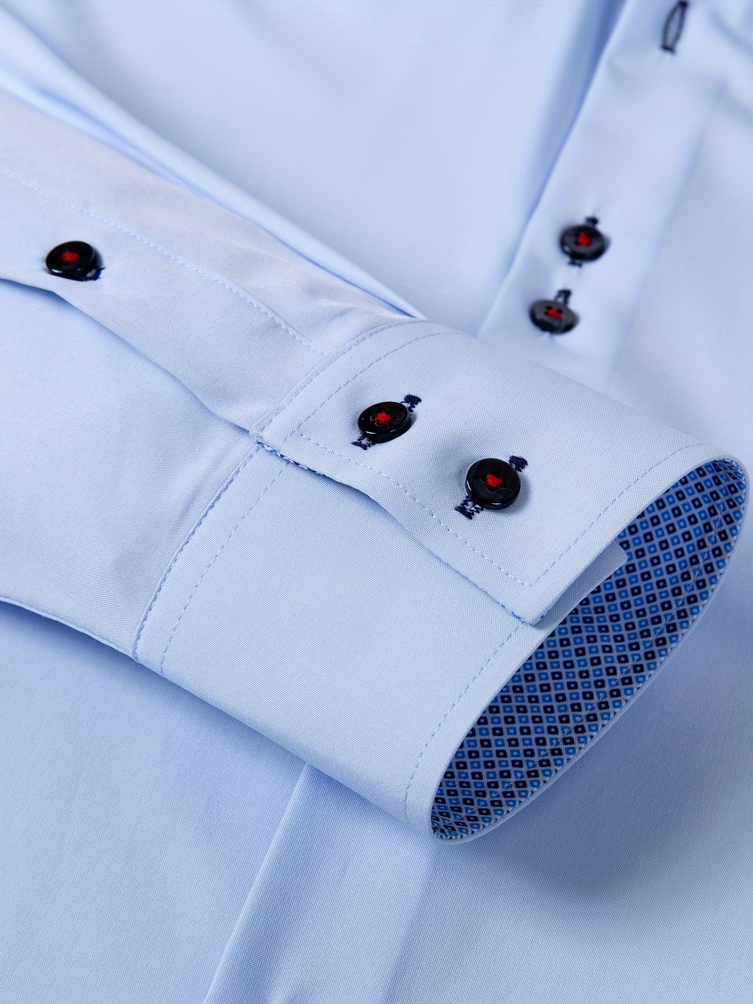 Men's Light Blue Double-Breasted Dress Shirt for Formal Occasions Spring Fall Stretchable Polyester