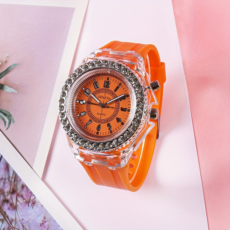 Luminous Student Digital Watch with Rhinestones Candy Colors for Teenagers